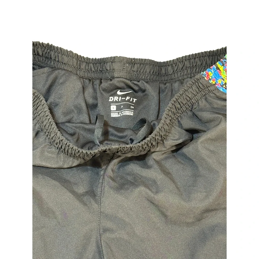 Nike Dri-FIT Girls Shorts Small Black Neon Yellow Splatter Print Athletic